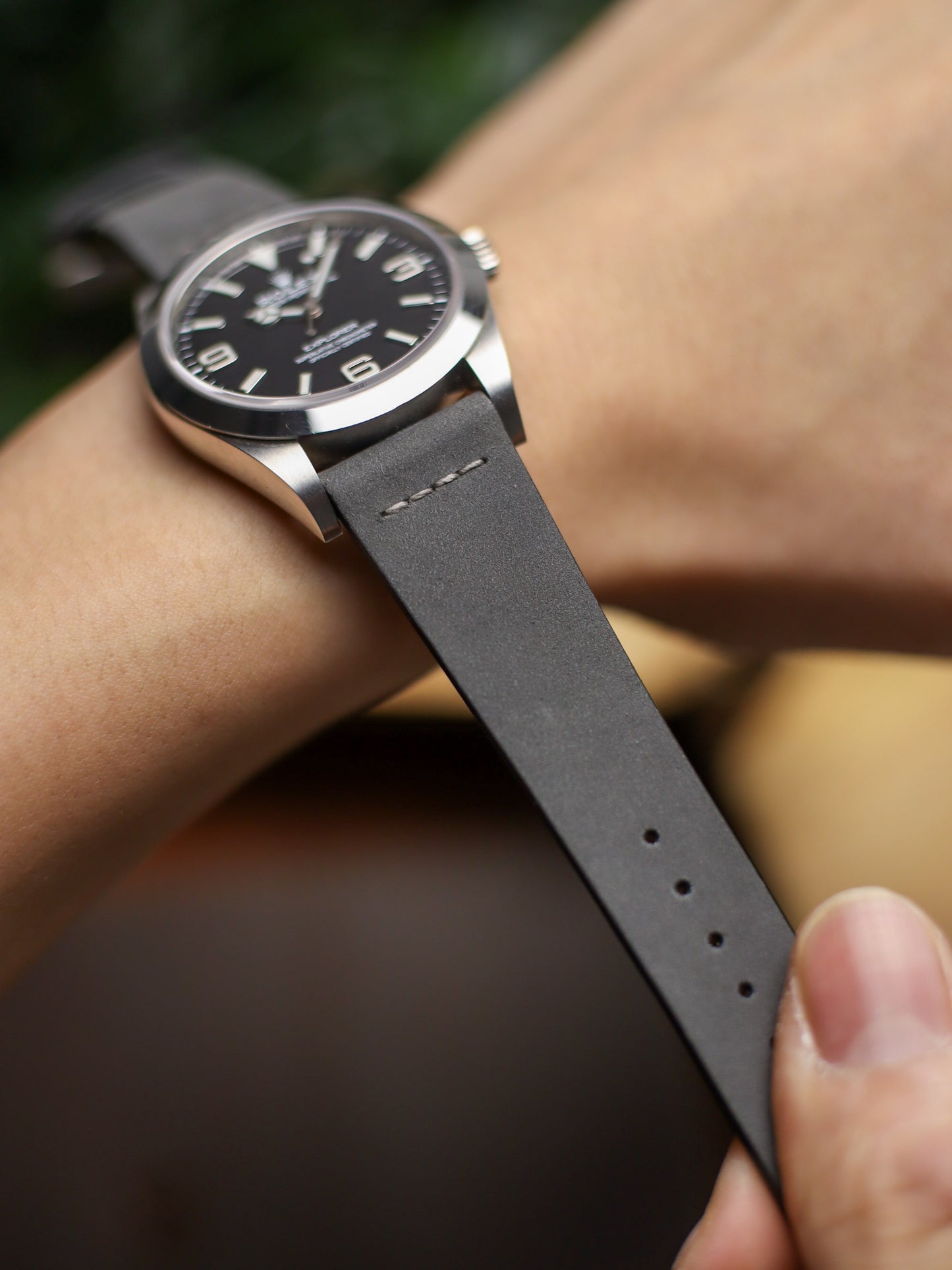 Ash Grey Nubuck Row-Stitch Strap