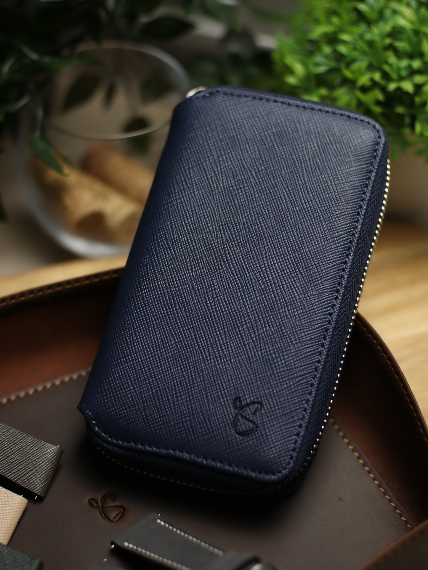 Navy Blue Saffiano Zip Pouch