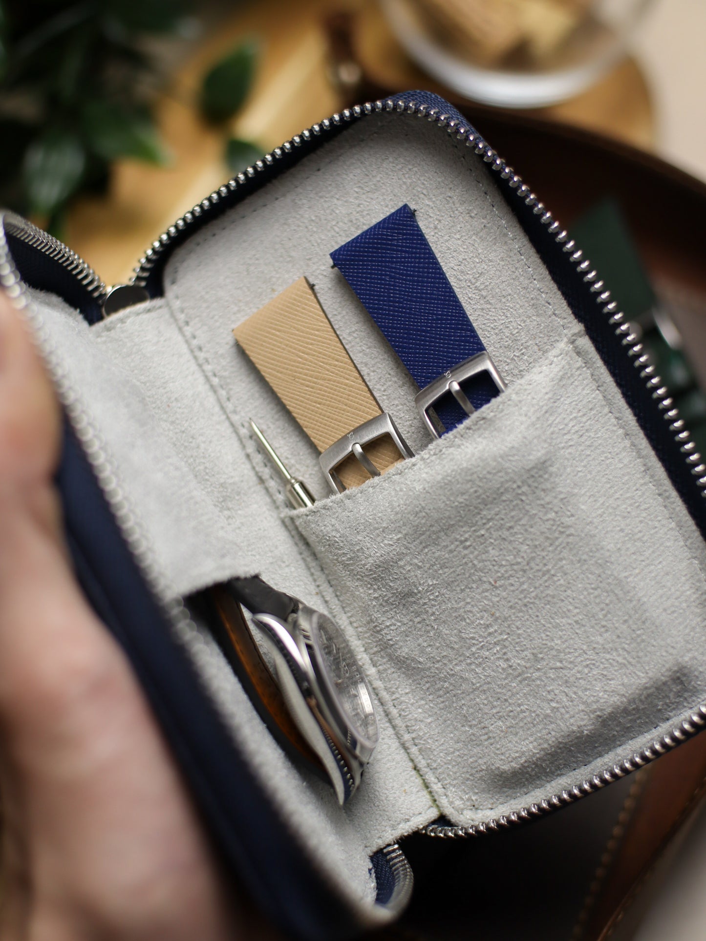 Navy Blue Saffiano Zip Pouch