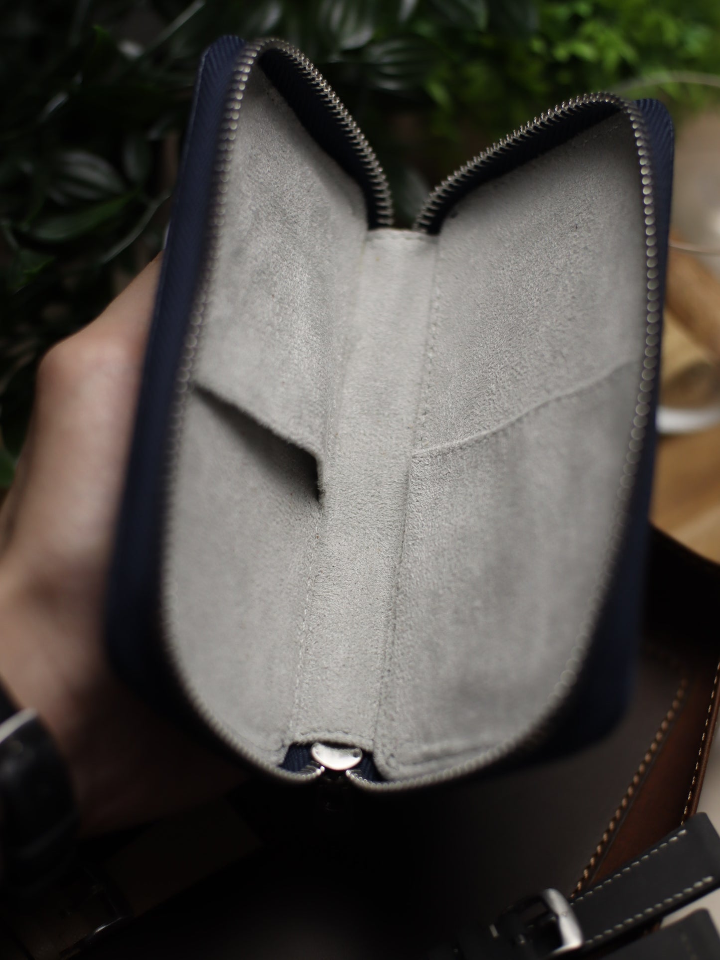 Navy Blue Saffiano Zip Pouch