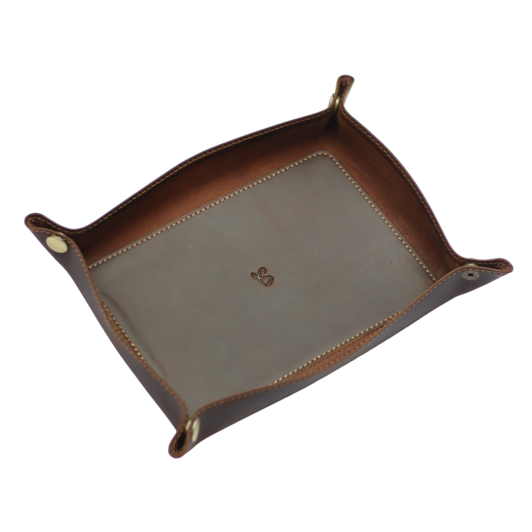 Dark Brown Crazy Horse Natural Fold Valet Tray