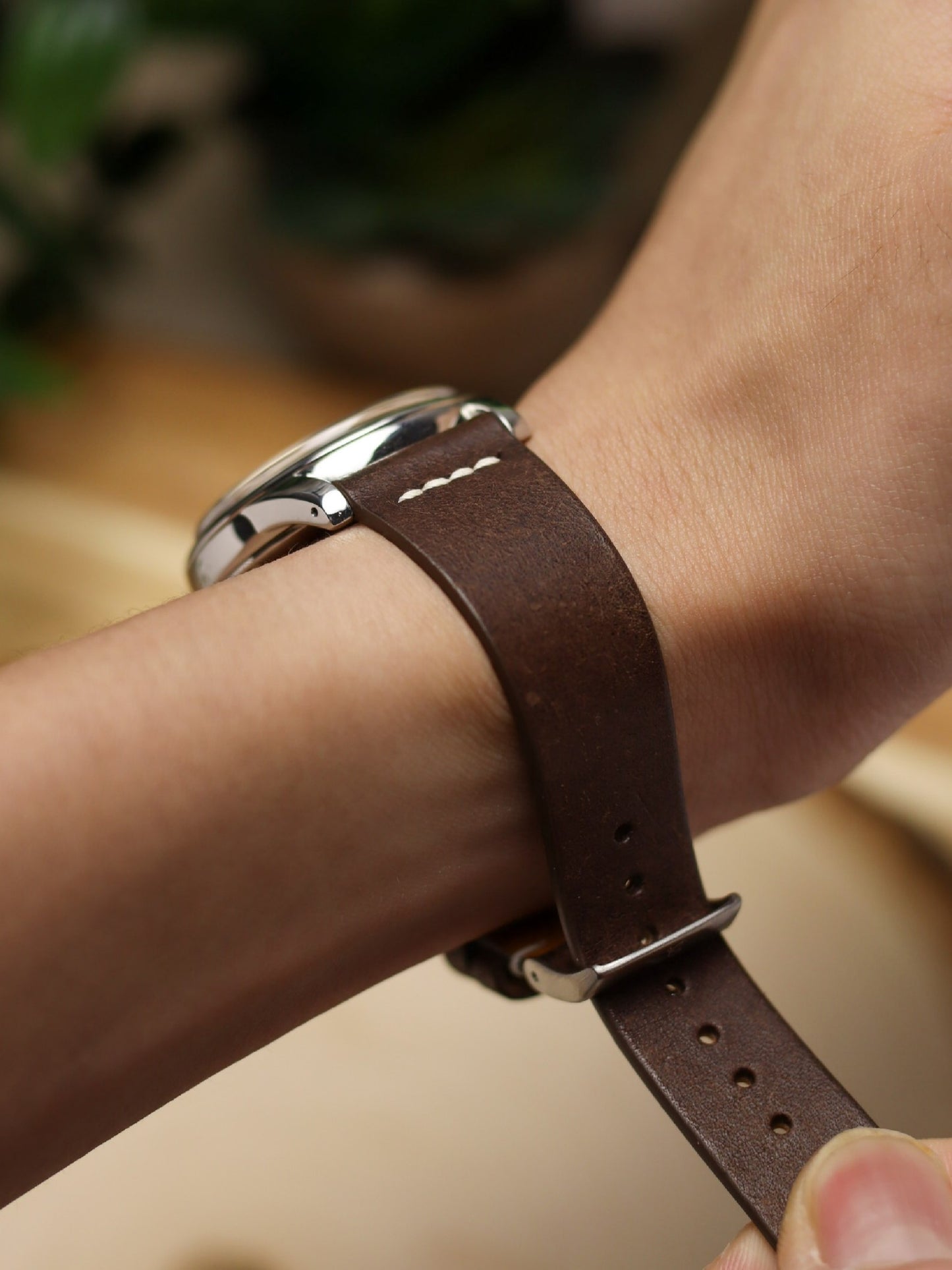 Dark Brown Pueblo Row-Stitch Strap