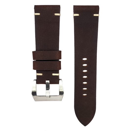 Dark Brown Waxy Panerai Wide (Point-Stitch) Strap