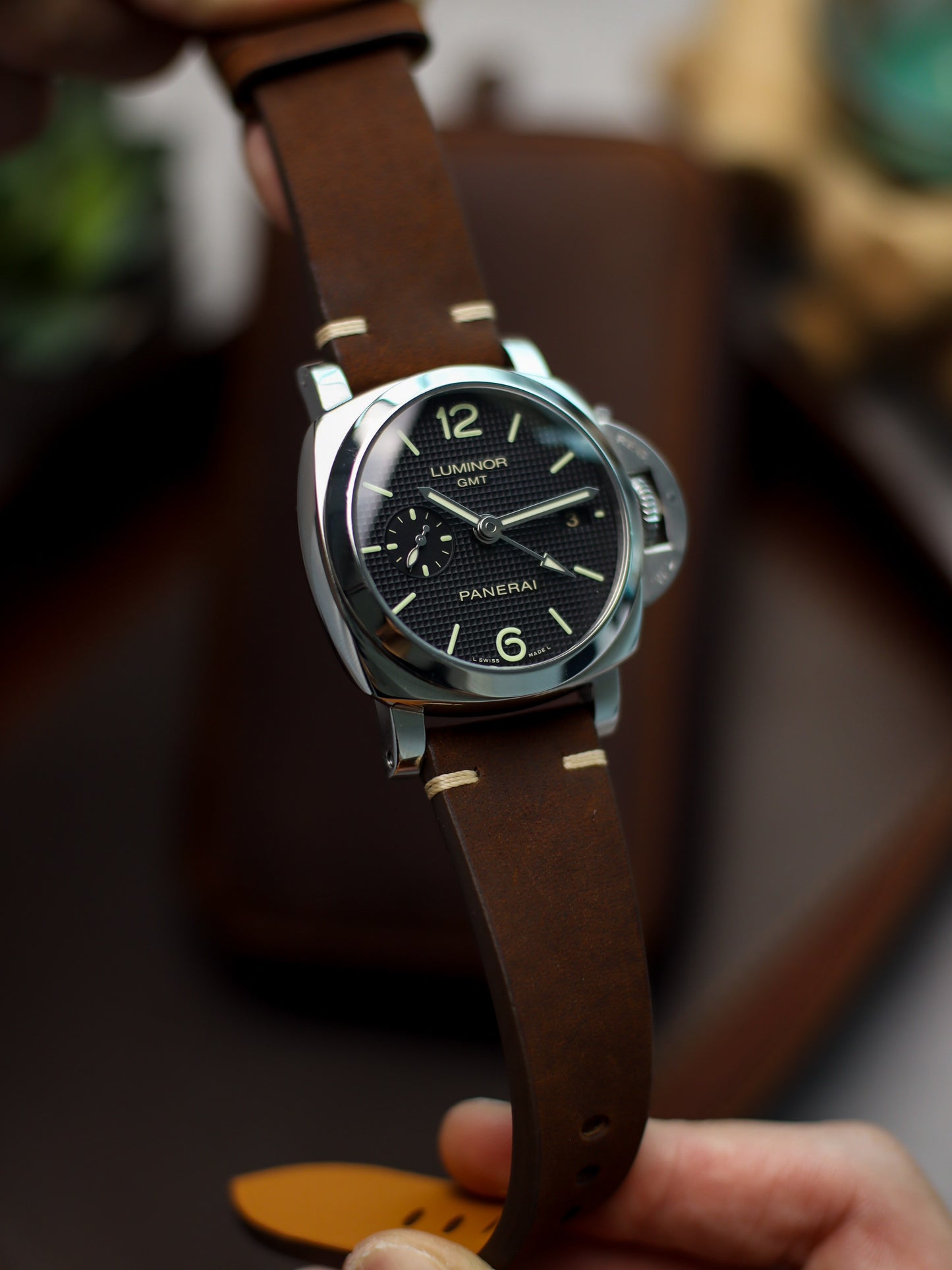 Dark Brown Waxy Panerai Wide (Point-Stitch) Strap