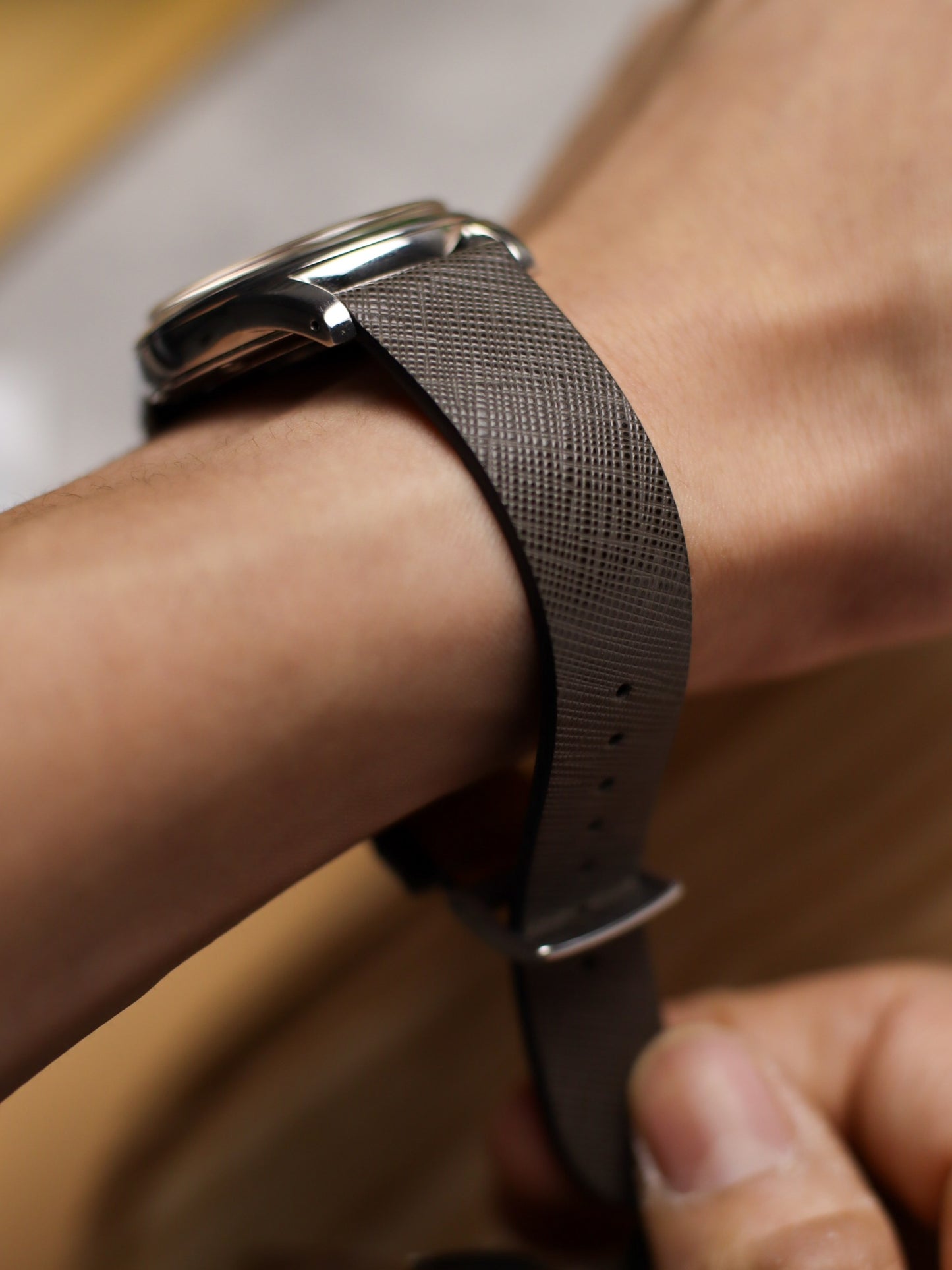 Dark Grey Saffiano Stitchless Strap