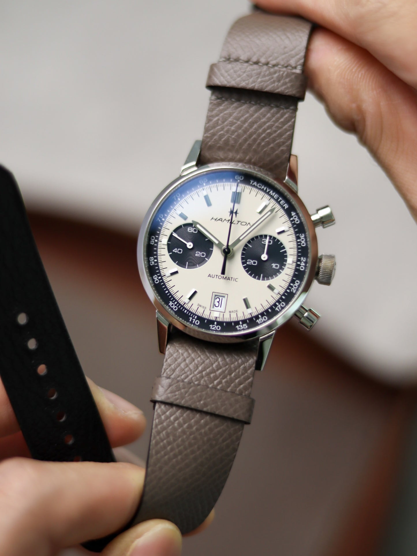 Elephant Grey Epsom Military Tapered Strap