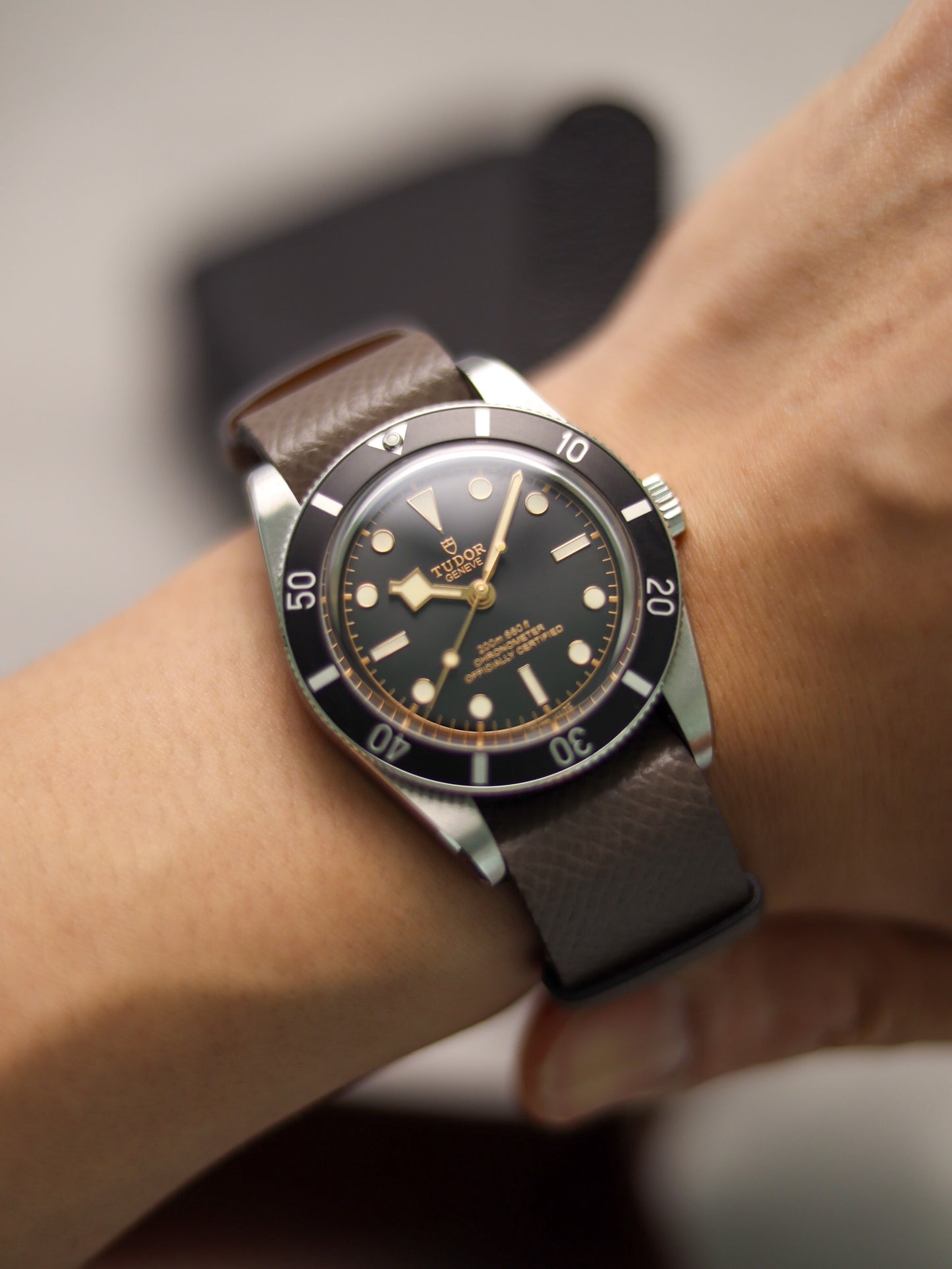 Elephant Grey Epsom Military Tapered Strap