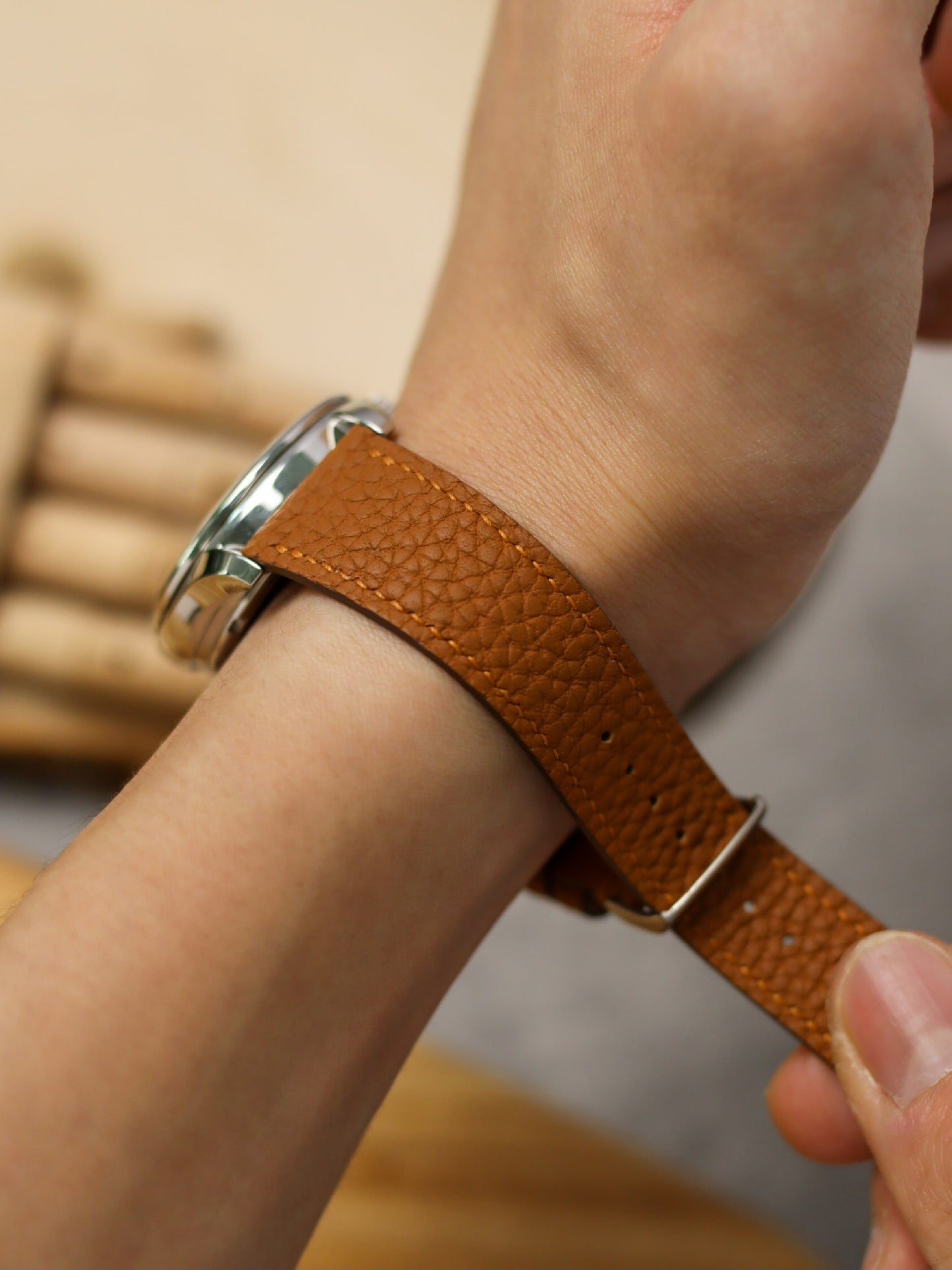 Gold Brown Togo Lean Strap