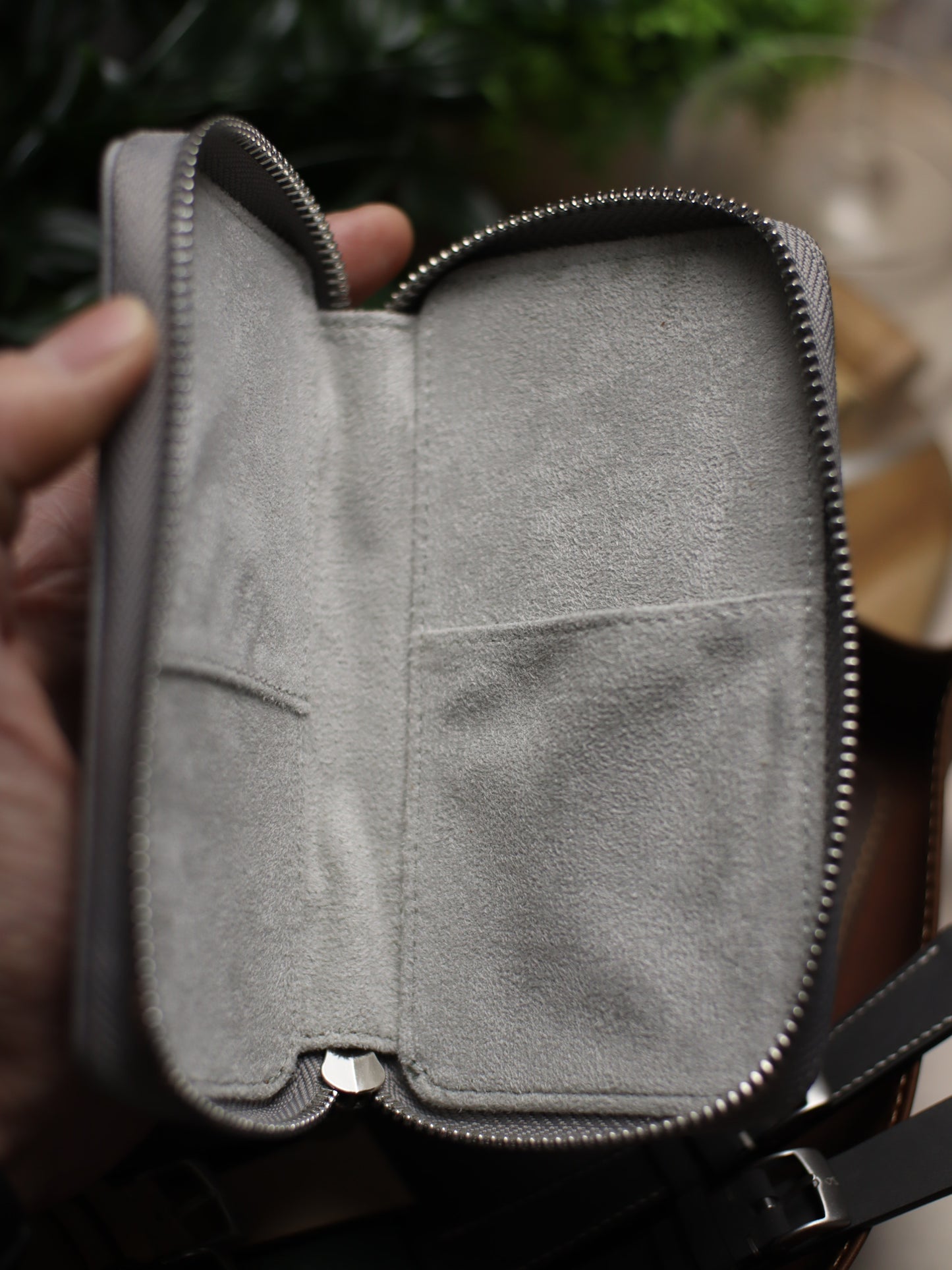 Light Grey Saffiano Zip Pouch