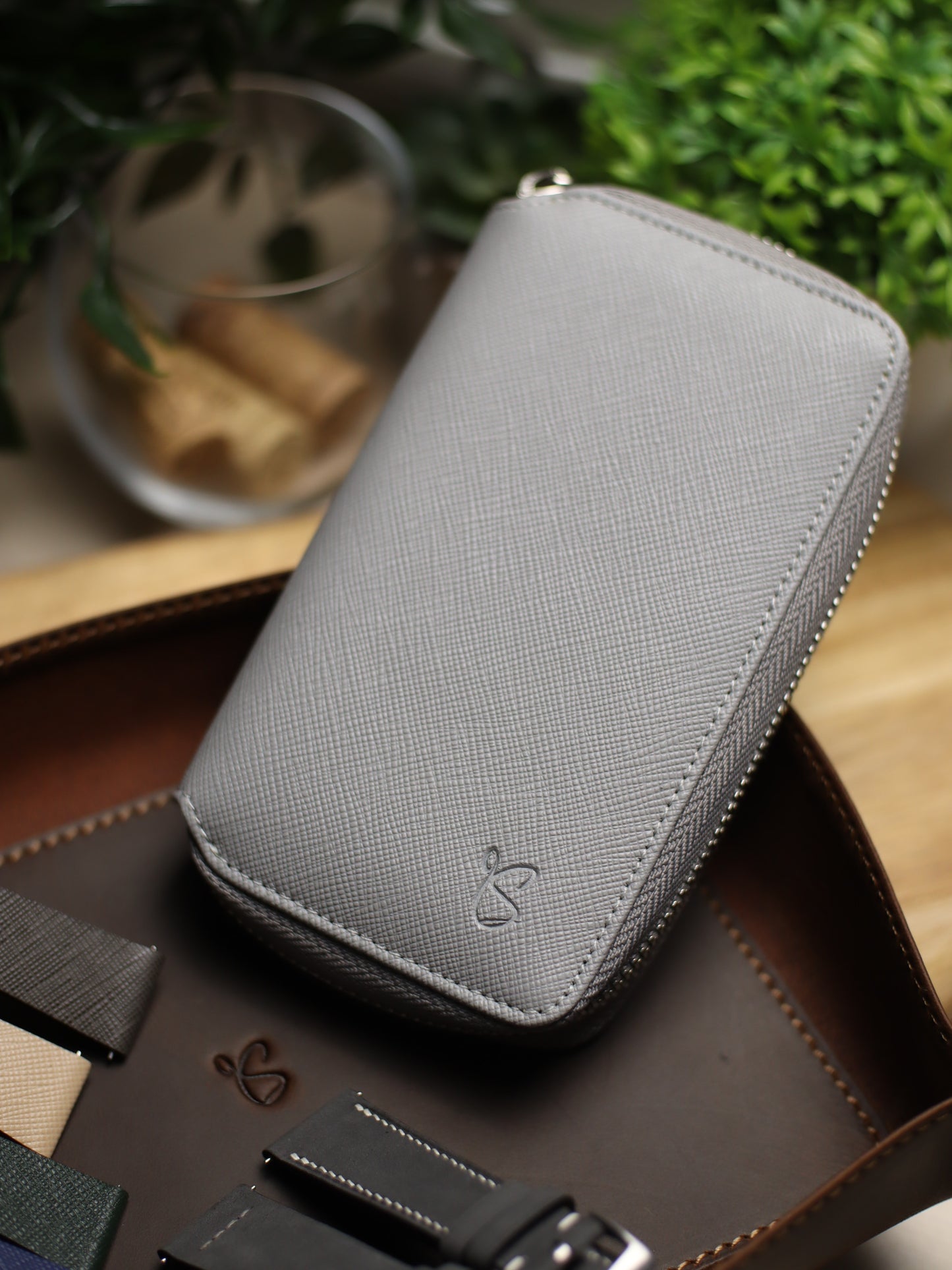 Light Grey Saffiano Zip Pouch