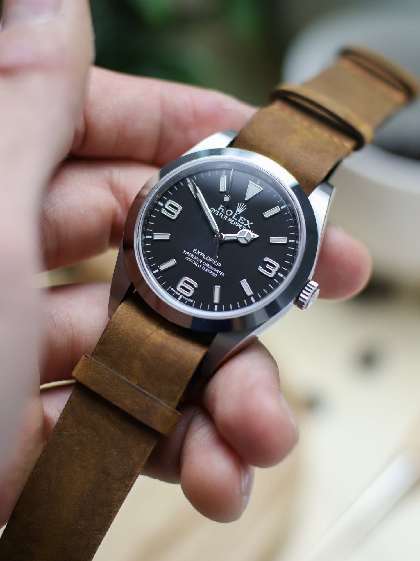 Light Brown Waxy Military Tapered Strap