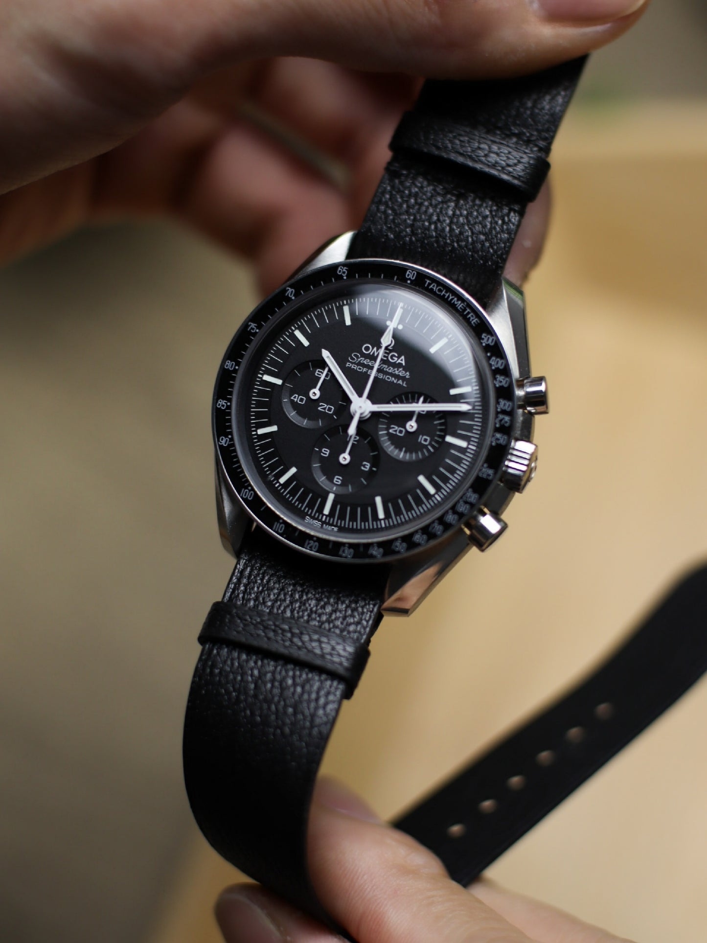 Matte Black Chèvre Military Tapered Strap