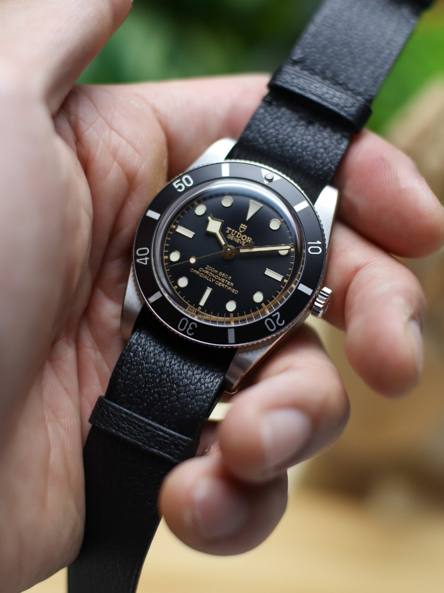 Matte Black Chèvre Military Tapered Strap