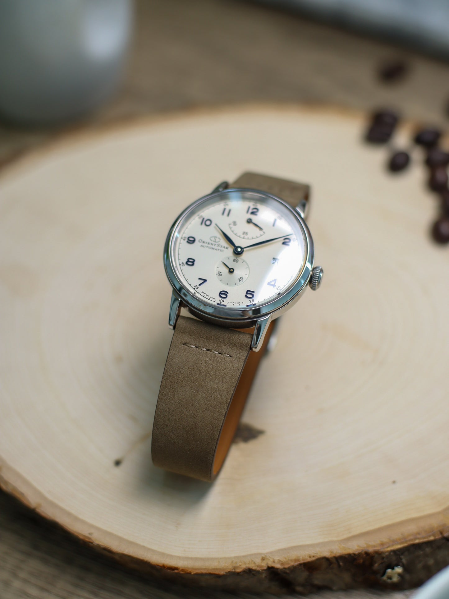 Taupe Brown Nubuck Row-Stitch Strap