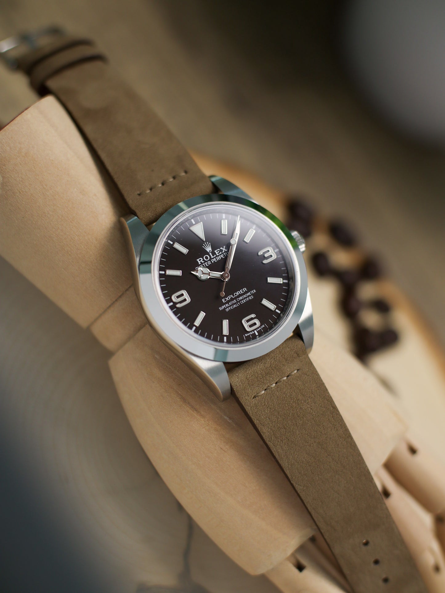 Taupe Brown Nubuck Row-Stitch Strap