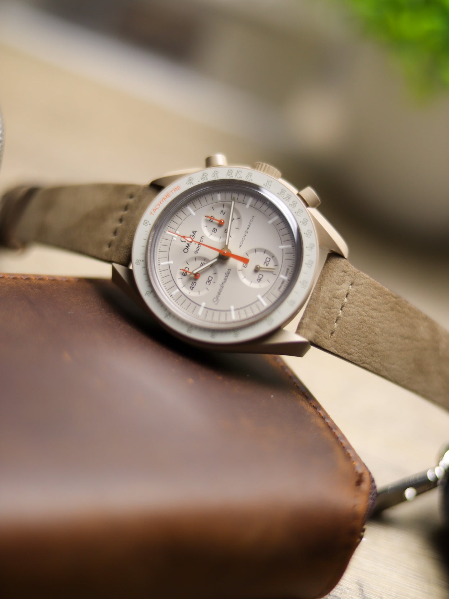 Taupe Brown Nubuck Row-Stitch Strap