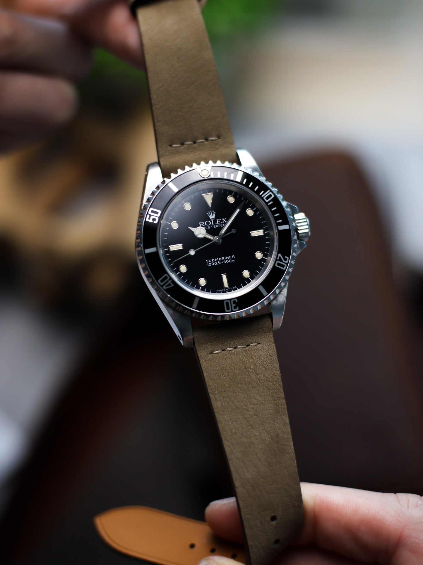 Taupe Brown Nubuck Row-Stitch Strap