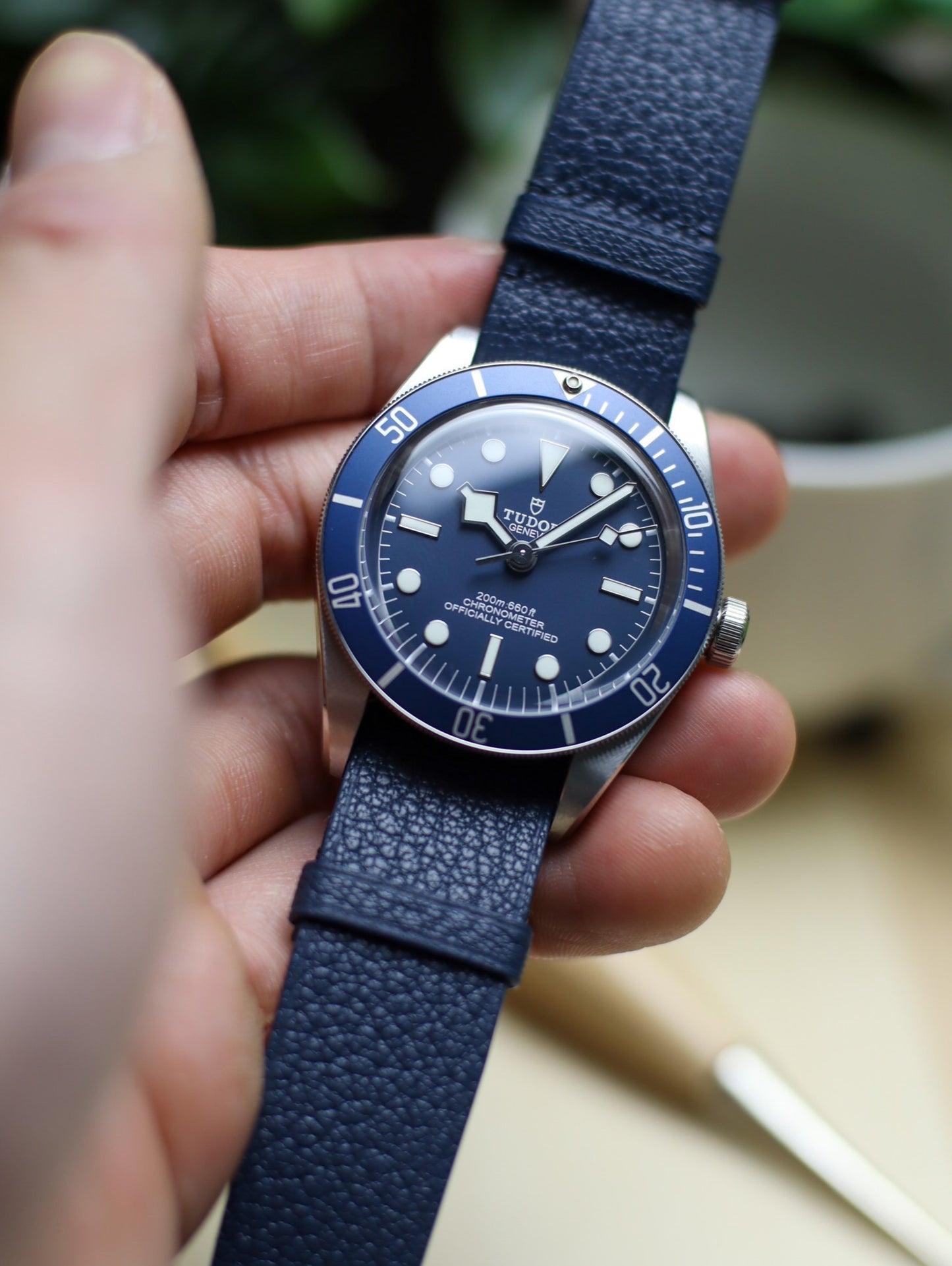 Navy Blue Chèvre Military Tapered Strap