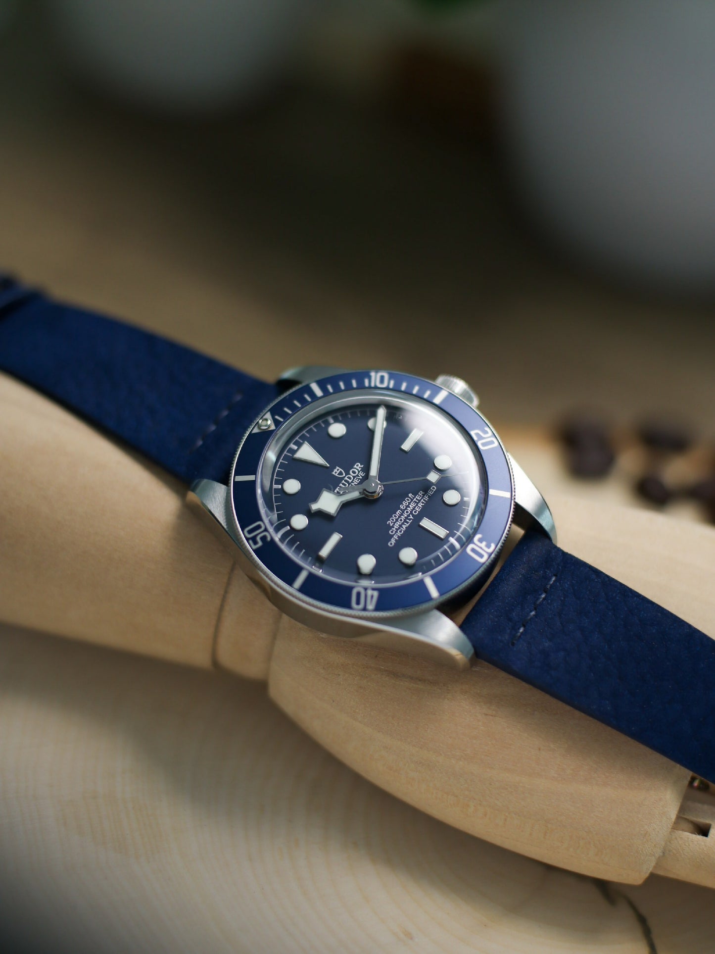 Navy Blue Nubuck Row-Stitch Strap