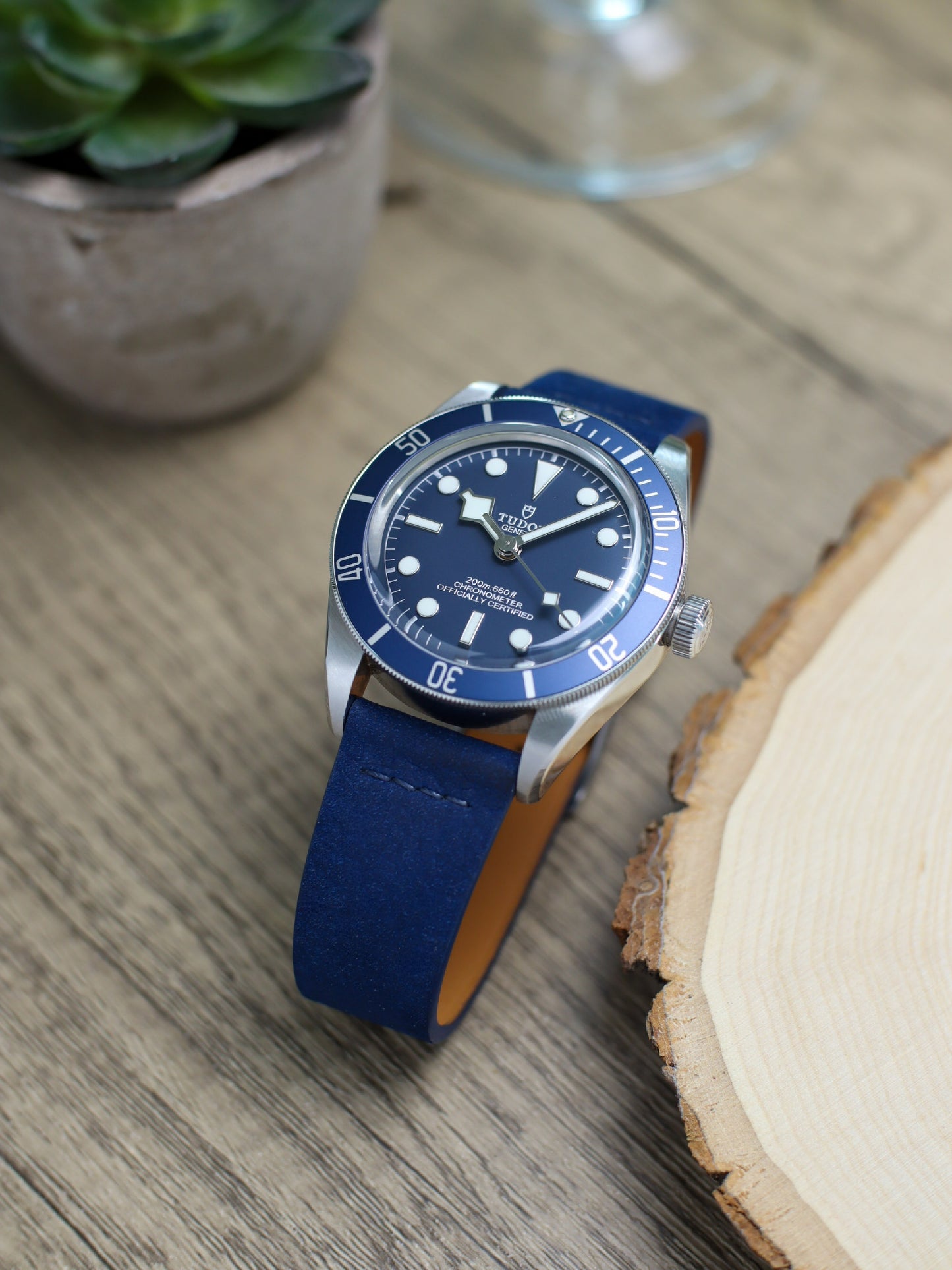 Navy Blue Nubuck Row-Stitch Strap