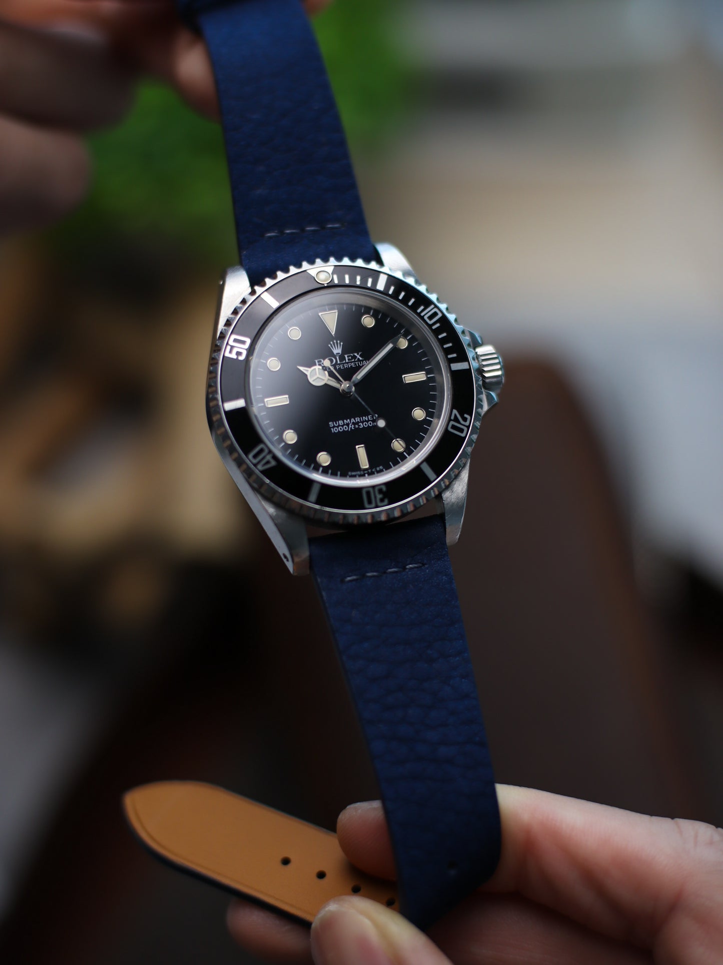 Navy Blue Nubuck Row-Stitch Strap