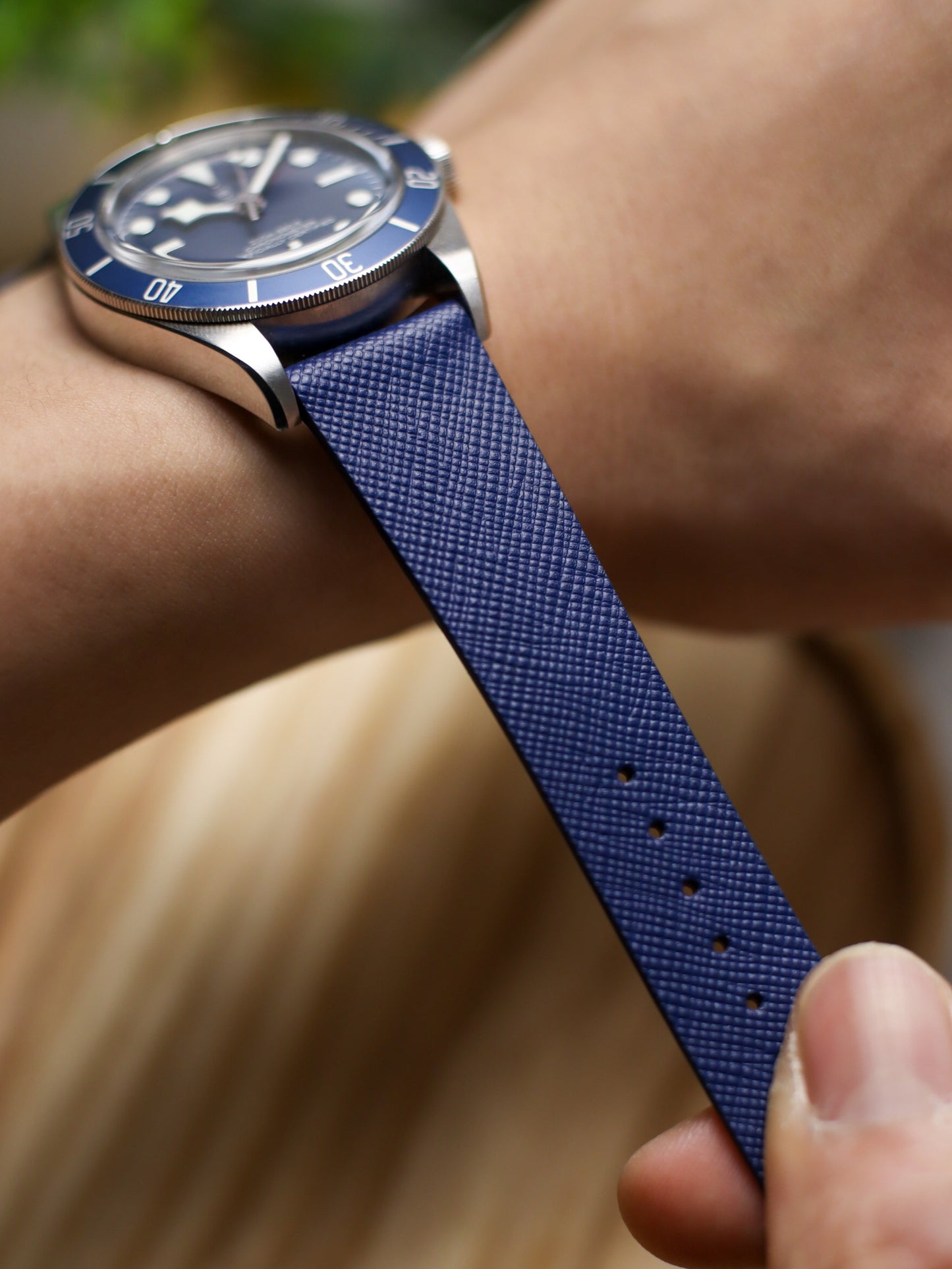 Navy Blue Saffiano Stitchless Strap