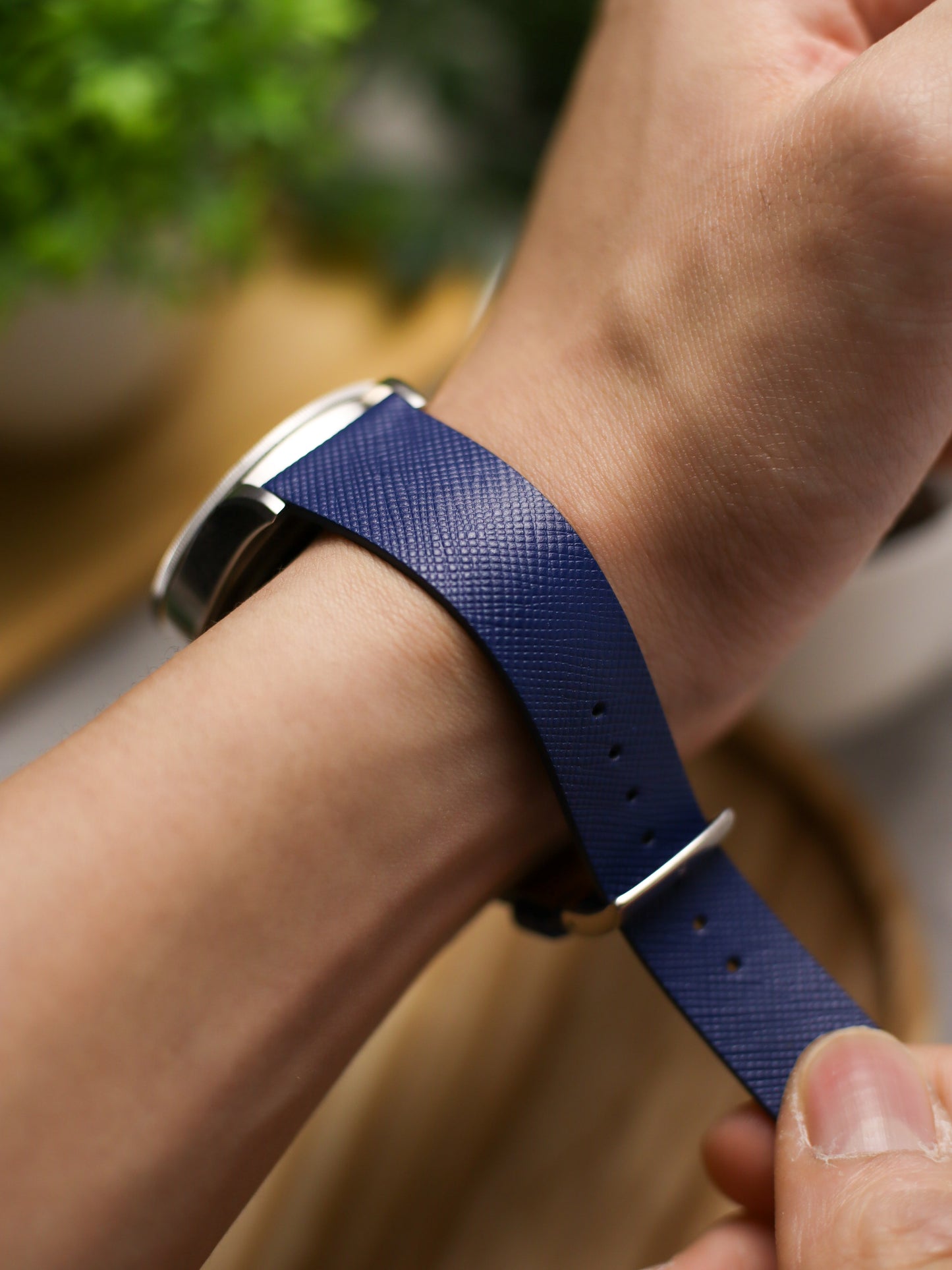 Navy Blue Saffiano Stitchless Strap