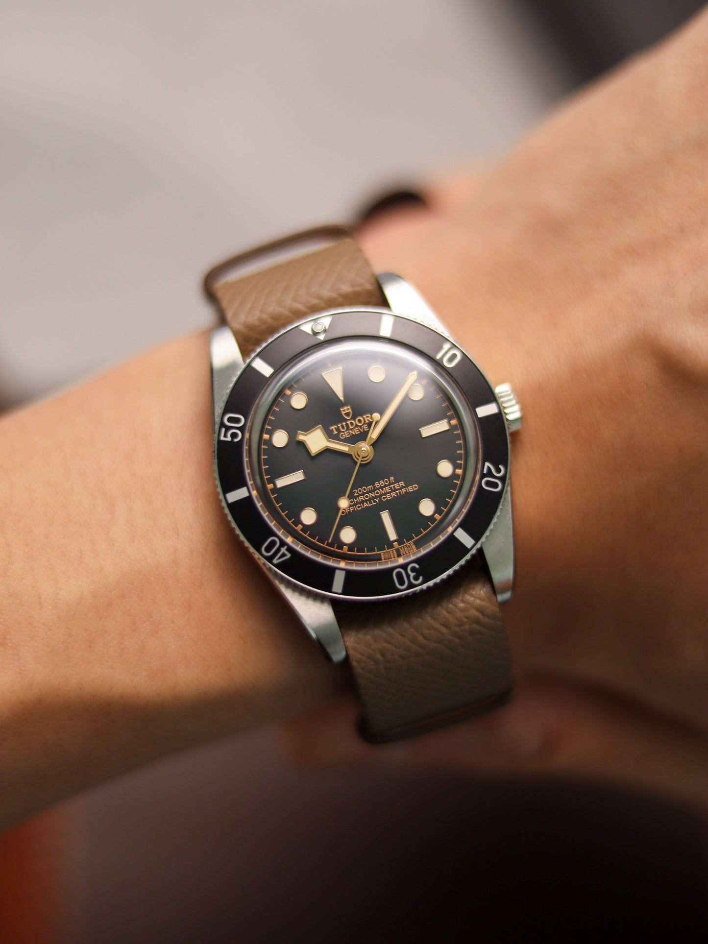 Taupe Epsom Military Tapered Strap