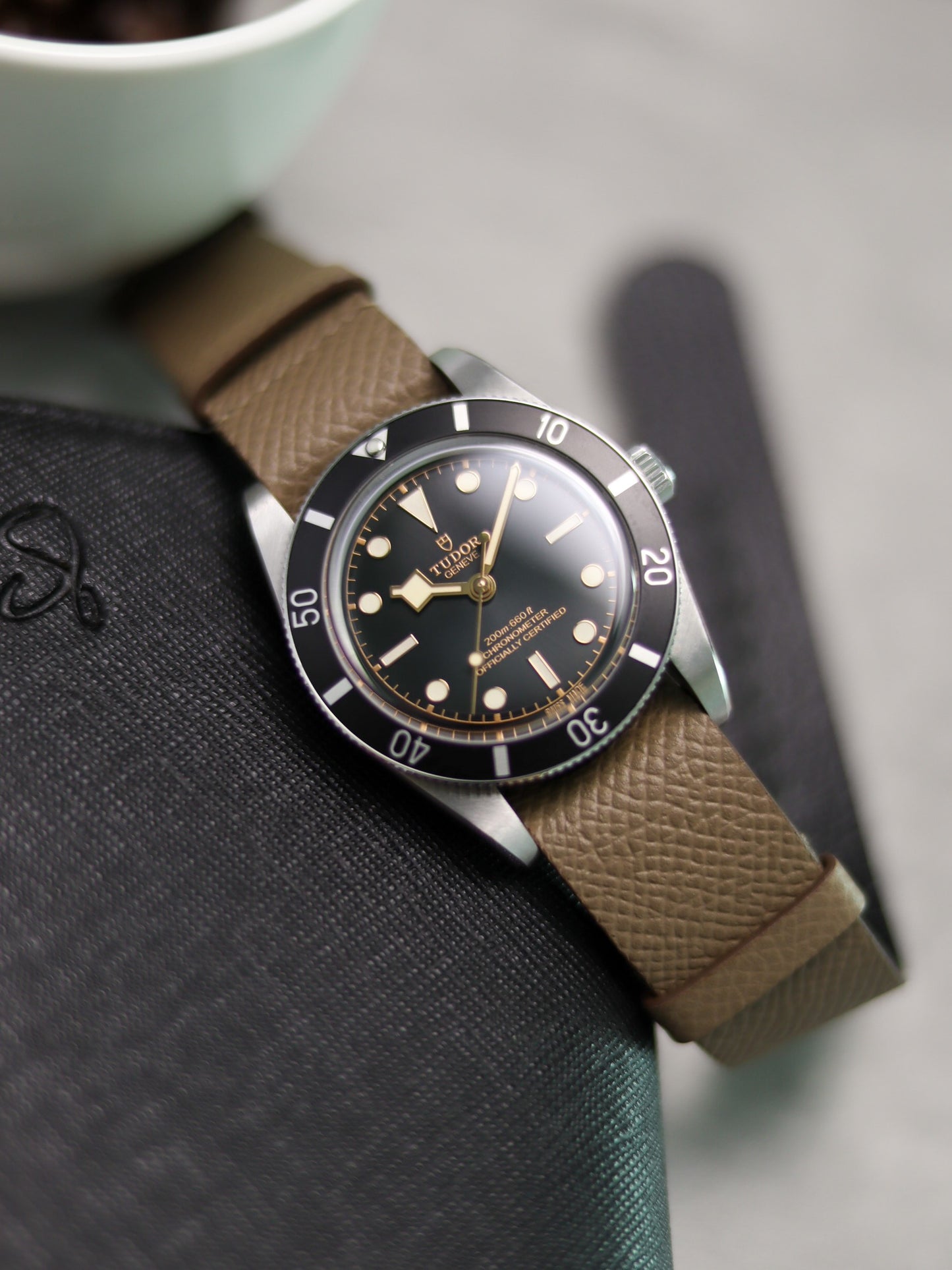 Taupe Epsom Military Tapered Strap