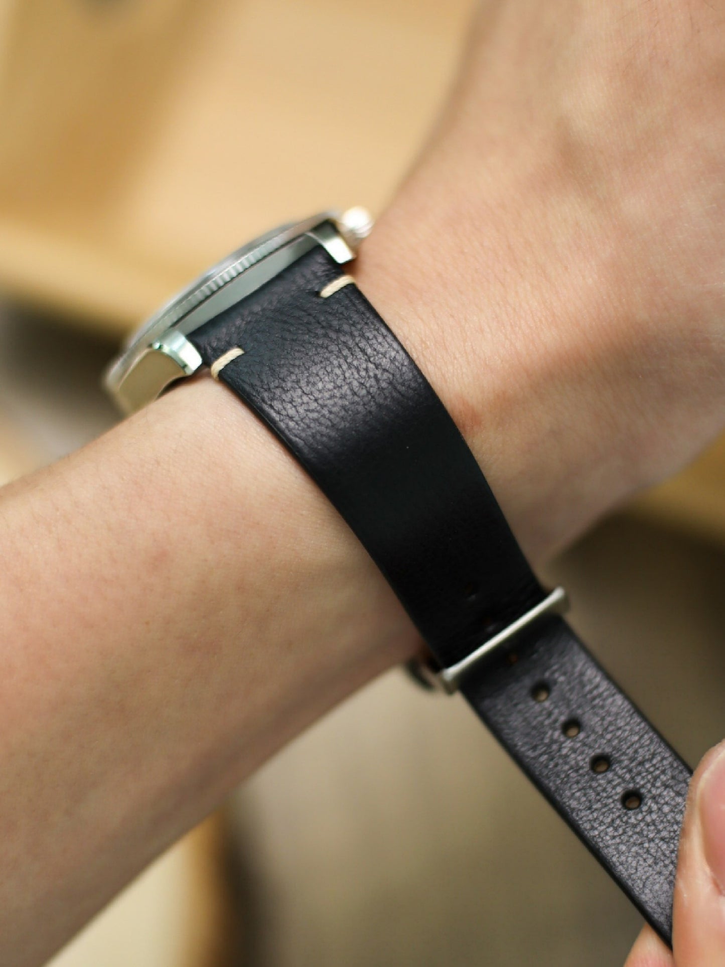 Vintage Black Vachetta (Minerva Box) Point-Stitch Strap