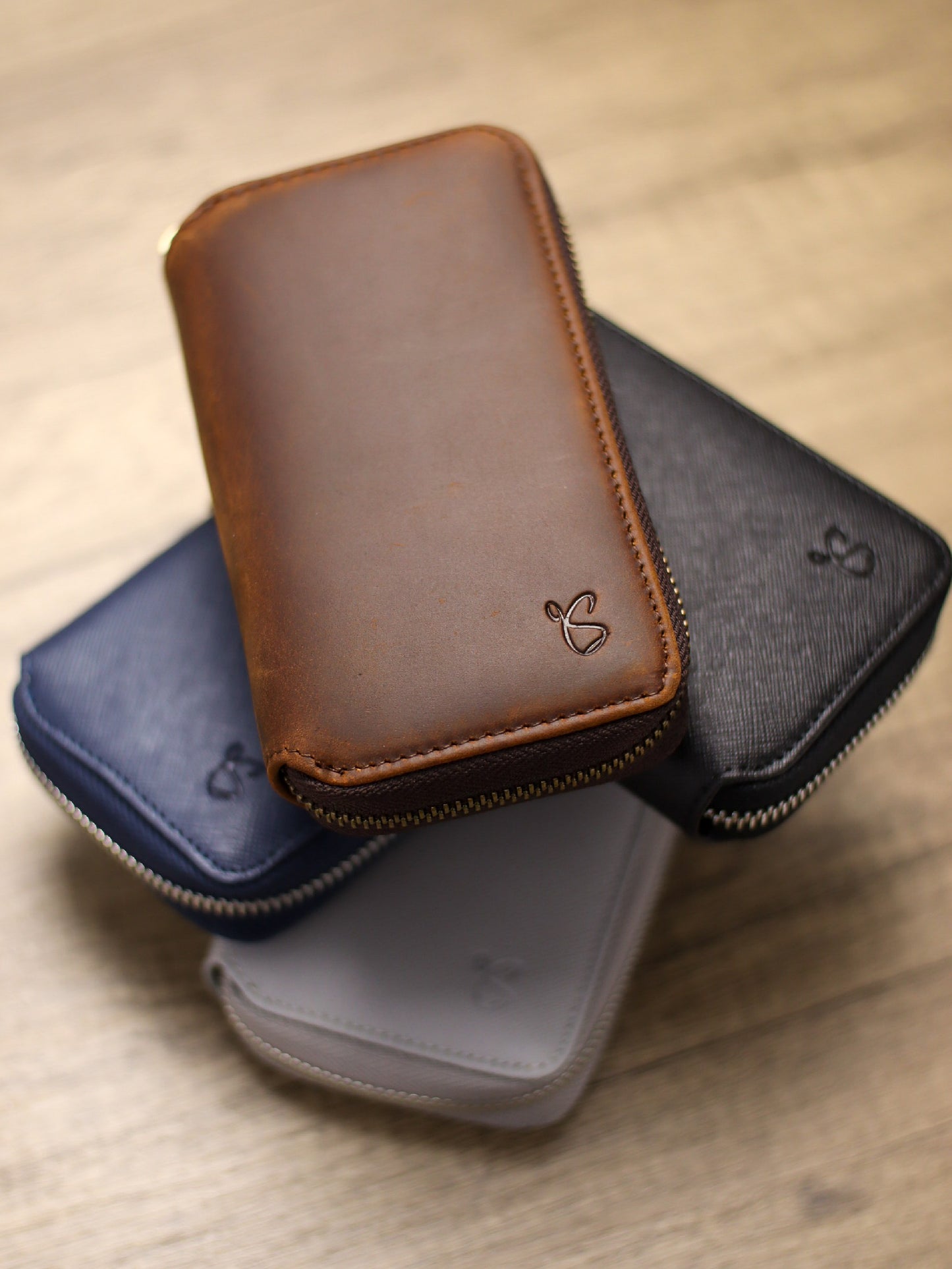 Navy Blue Saffiano Zip Pouch