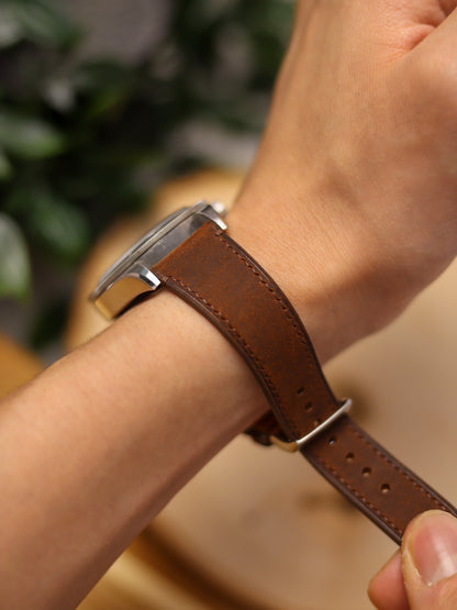 Dark Brown Waxy Wing-Stitch Strap