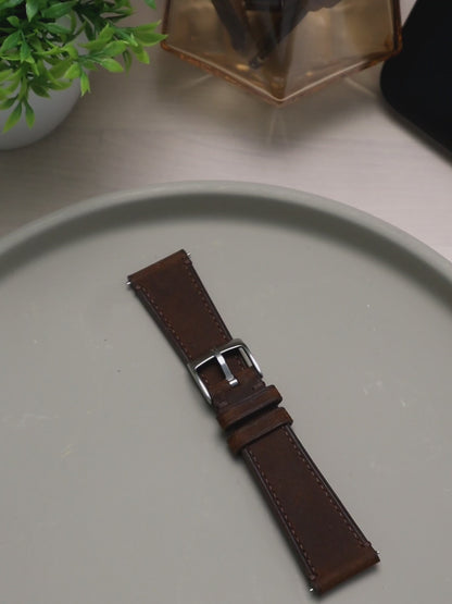 Dark Brown Waxy Wing-Stitch Strap